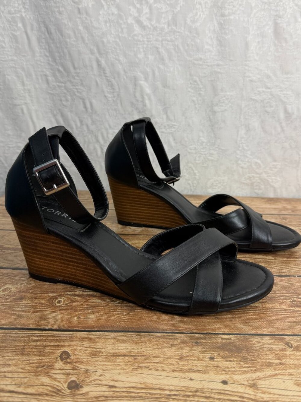 Torrid Women’s 12 Black Wedge Sandals Criss Cross Strappy Ankle Buckle Wide